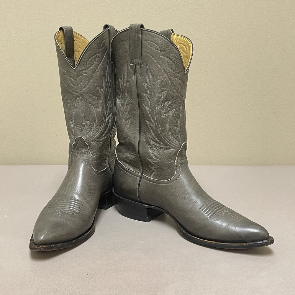 Vintage Nocona‎ Cowboy Boots Men 11.5 AA Gray Leather Western Rodeo Pull On USA